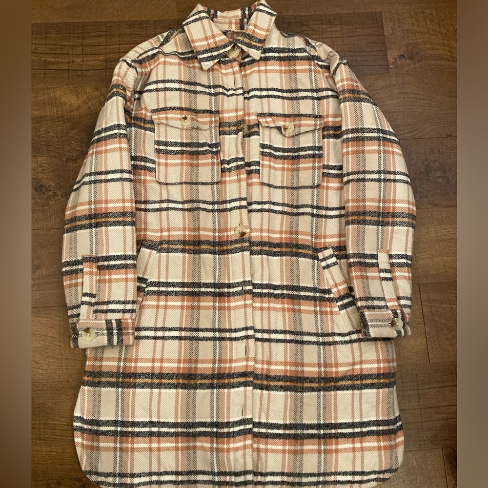 Universal Thread Long Plaid Button Down Jacket Co… - image 1